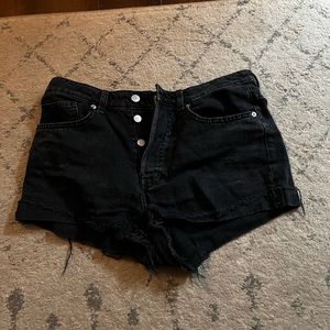 Black denim shorts